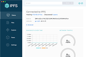 The IPFS desktop app running on MacOS with the status tab open.